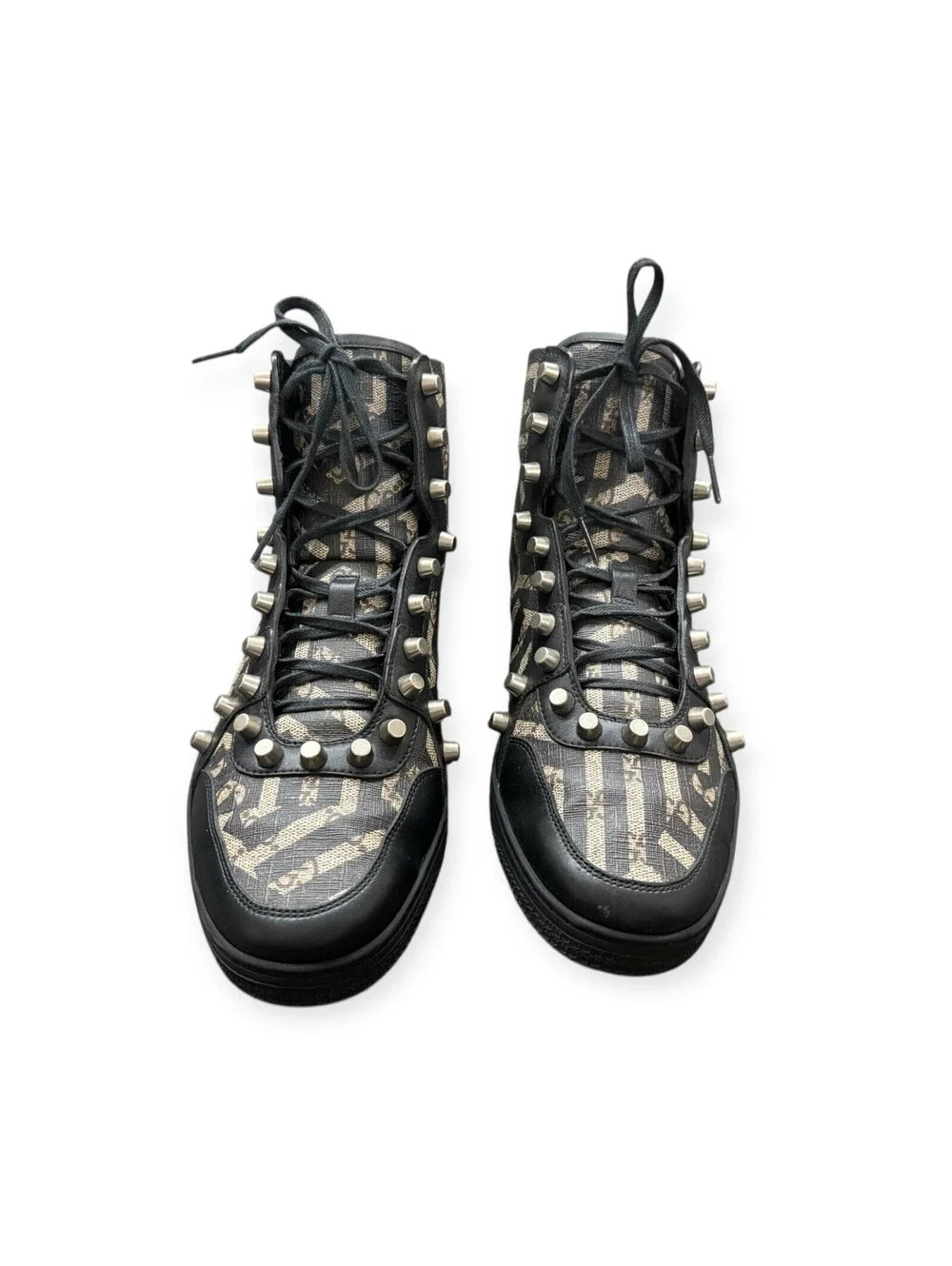 Men GUCCI 'Caleido' Black / Brown Leather Sneakers Size US 8 - GUCCI 7G